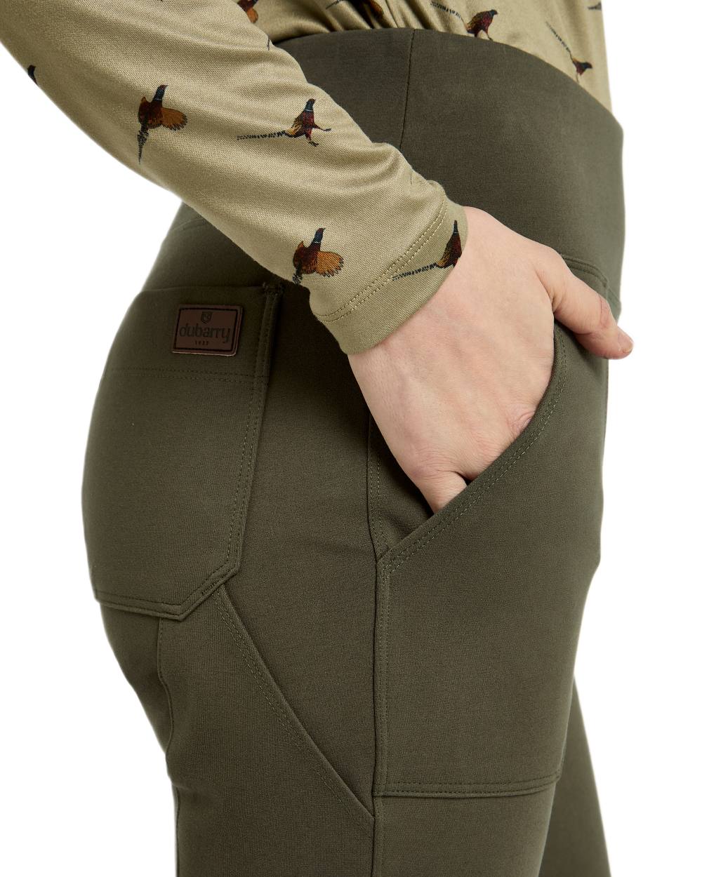 Olive coloured Dubarry Womens Pepperwort Leggings on white background 