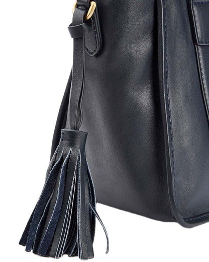 Navy Coloured Dubarry Womens Ramelton Leather Handbag on white background 