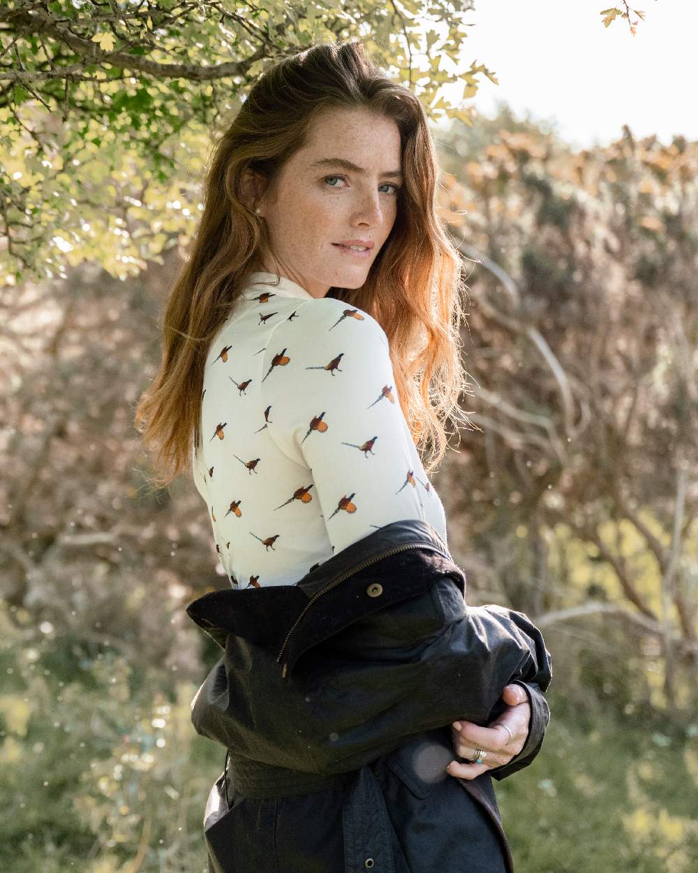 Cream Coloured Dubarry Womens Reynolds Printed Top on outdoor background 