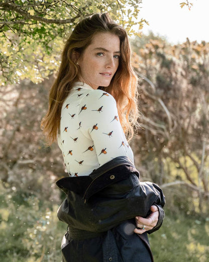 Cream Coloured Dubarry Womens Reynolds Printed Top on outdoor background 