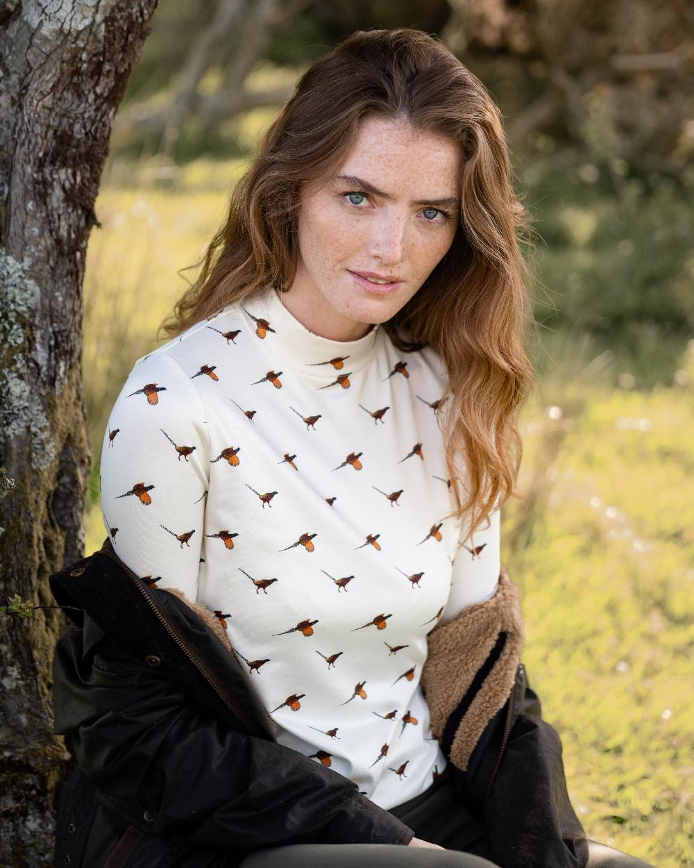 Cream Coloured Dubarry Womens Reynolds Printed Top on outdoor background 