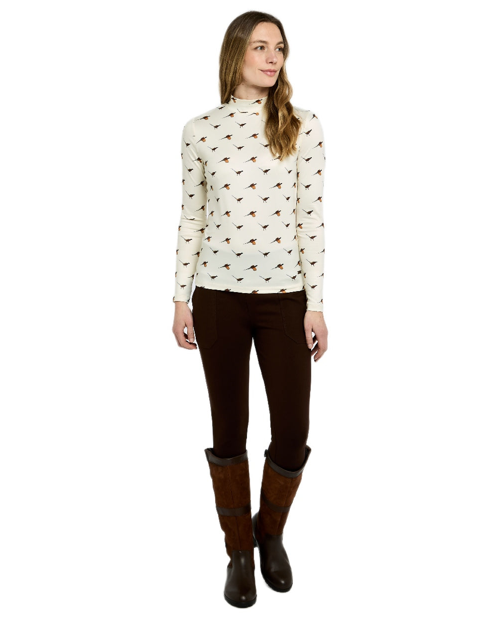 Cream Coloured Dubarry Womens Reynolds Printed Top on white background 