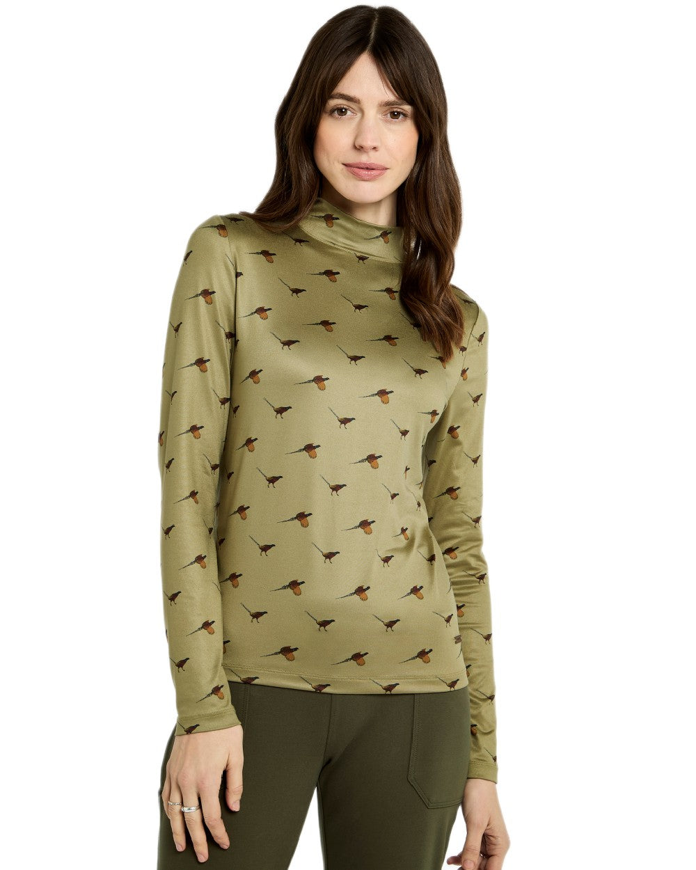 Dusky Green Coloured Dubarry Womens Reynolds Printed Top on white background 