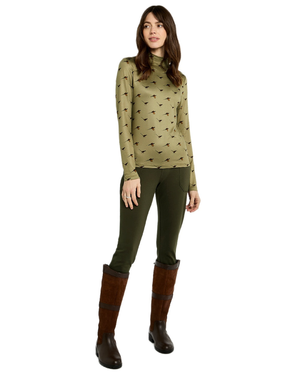 Dusky Green Coloured Dubarry Womens Reynolds Printed Top on white background 