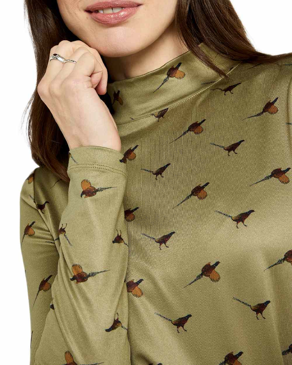 Dusky Green Coloured Dubarry Womens Reynolds Printed Top on white background 