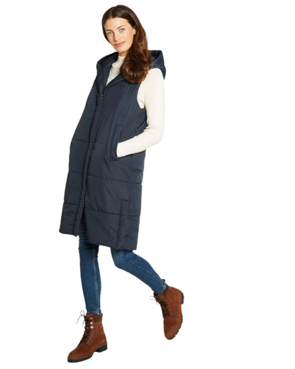 Navy Coloured Dubarry Womens Ryan Hooded Gilet on white background 