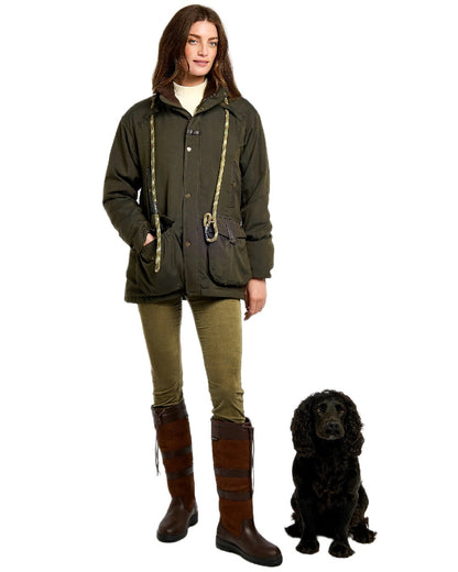 Olive Coloured Dubarry Womens Sherwood Jacket on white background 