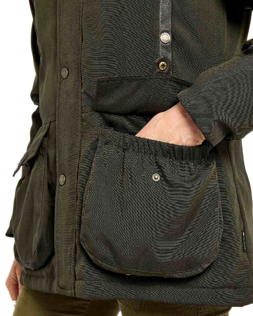 Olive Coloured Dubarry Womens Sherwood Jacket on white background 