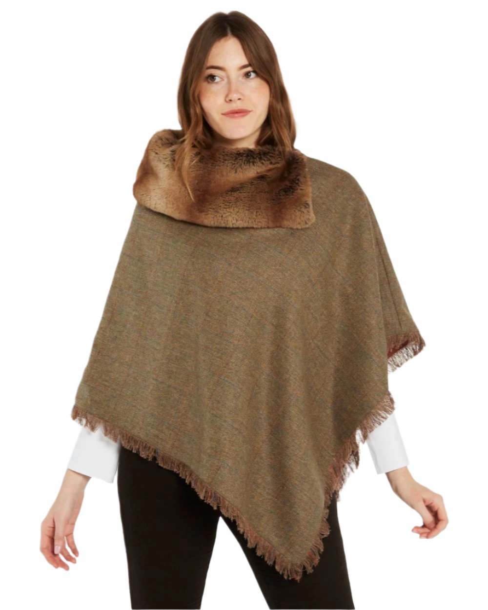 Burren Coloured Dubarry Womens Silverfir Tweed Poncho on white background 