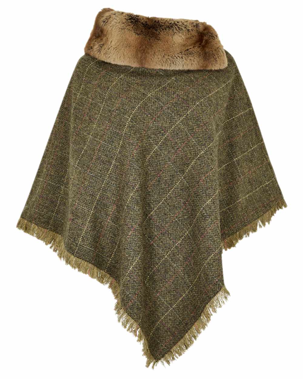 Thistle Coloured Dubarry Womens Silverfir Tweed Poncho on white background 