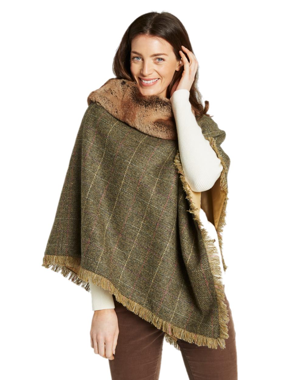 Thistle Coloured Dubarry Womens Silverfir Tweed Poncho on white background 