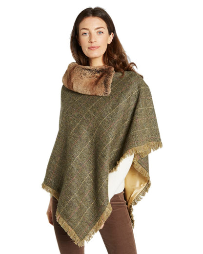 Thistle Coloured Dubarry Womens Silverfir Tweed Poncho on white background 