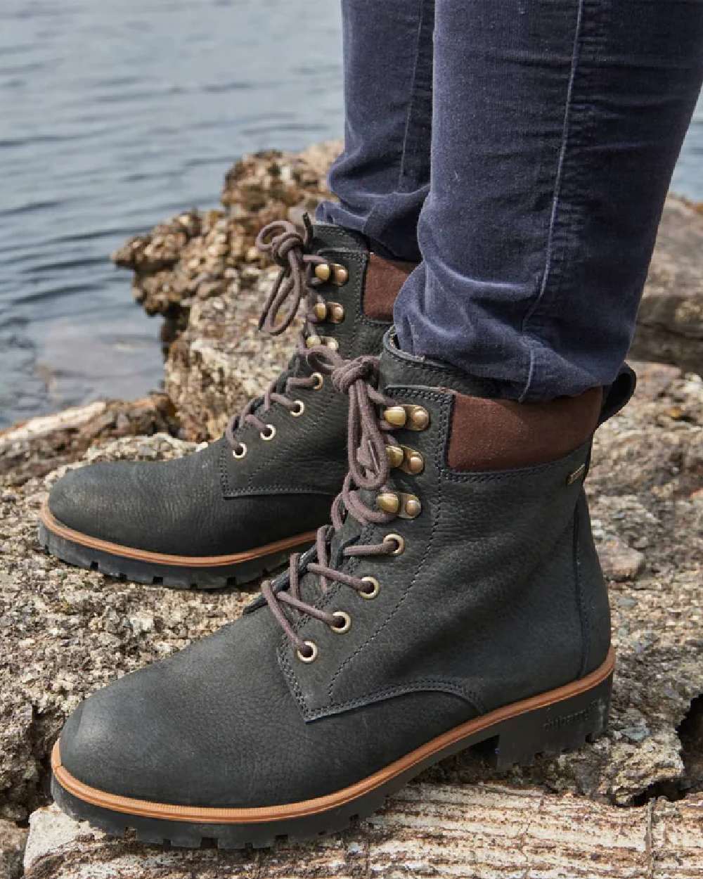 Black Coloured Dubarry Womens Strokestown Boots on outdoor background 