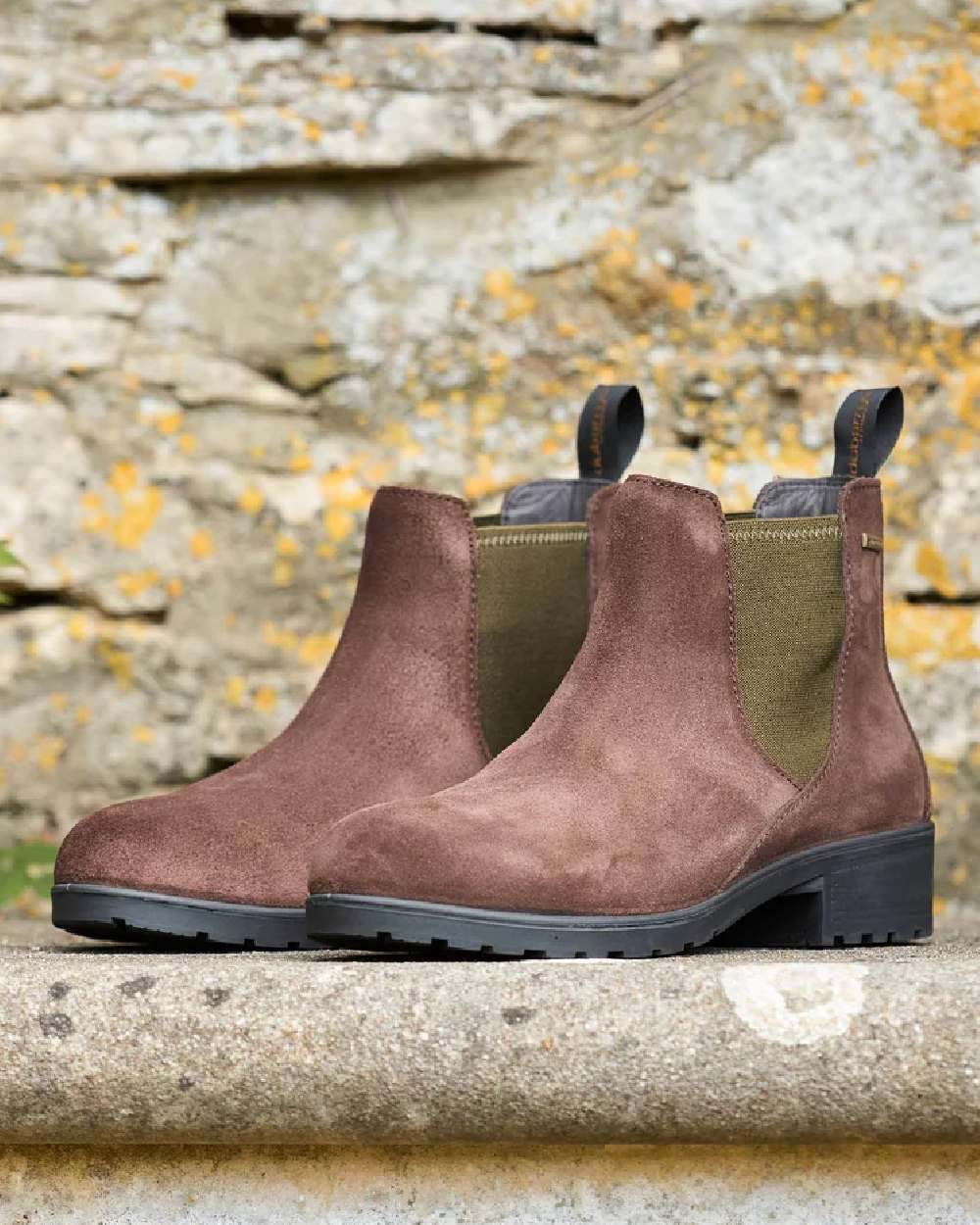 Cigar coloured Dubarry Womens Waterford Chelsea Boots on rock background 