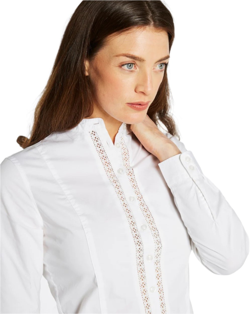 White Coloured Dubarry Womens Waterlily Mandarin Collar Shirt on white background 