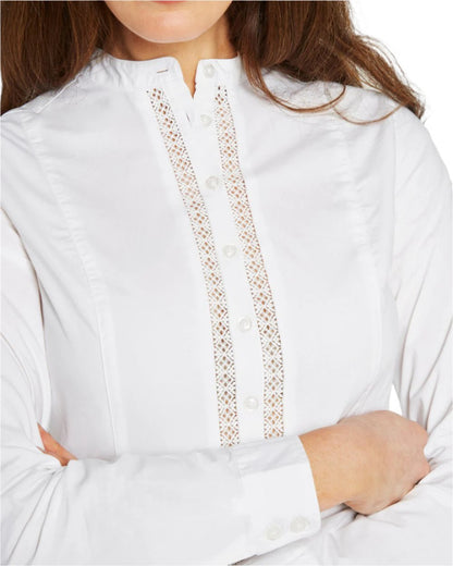 White Coloured Dubarry Womens Waterlily Mandarin Collar Shirt on white background 