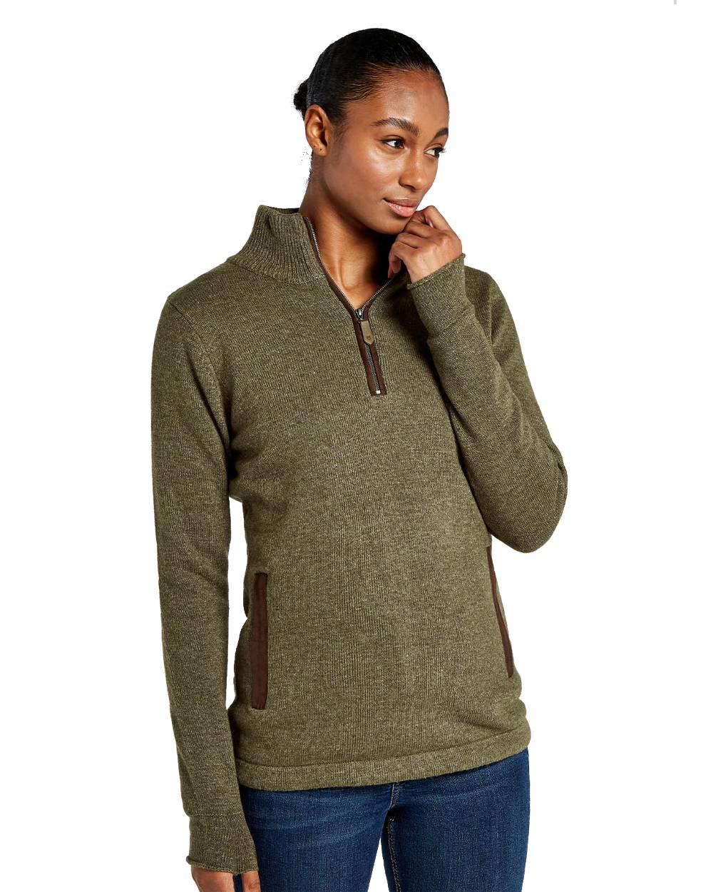 Dubarry Morrisey Zip Neck Sweater in Dusky Green 