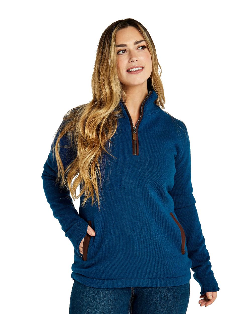 Dubarry Morrisey Zip Neck Sweater in Peacock Blue 