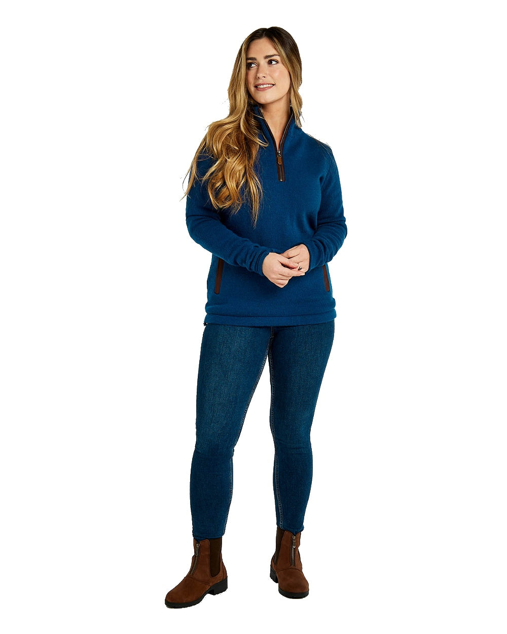 Dubarry Morrisey Zip Neck Sweater in Peacock Blue 