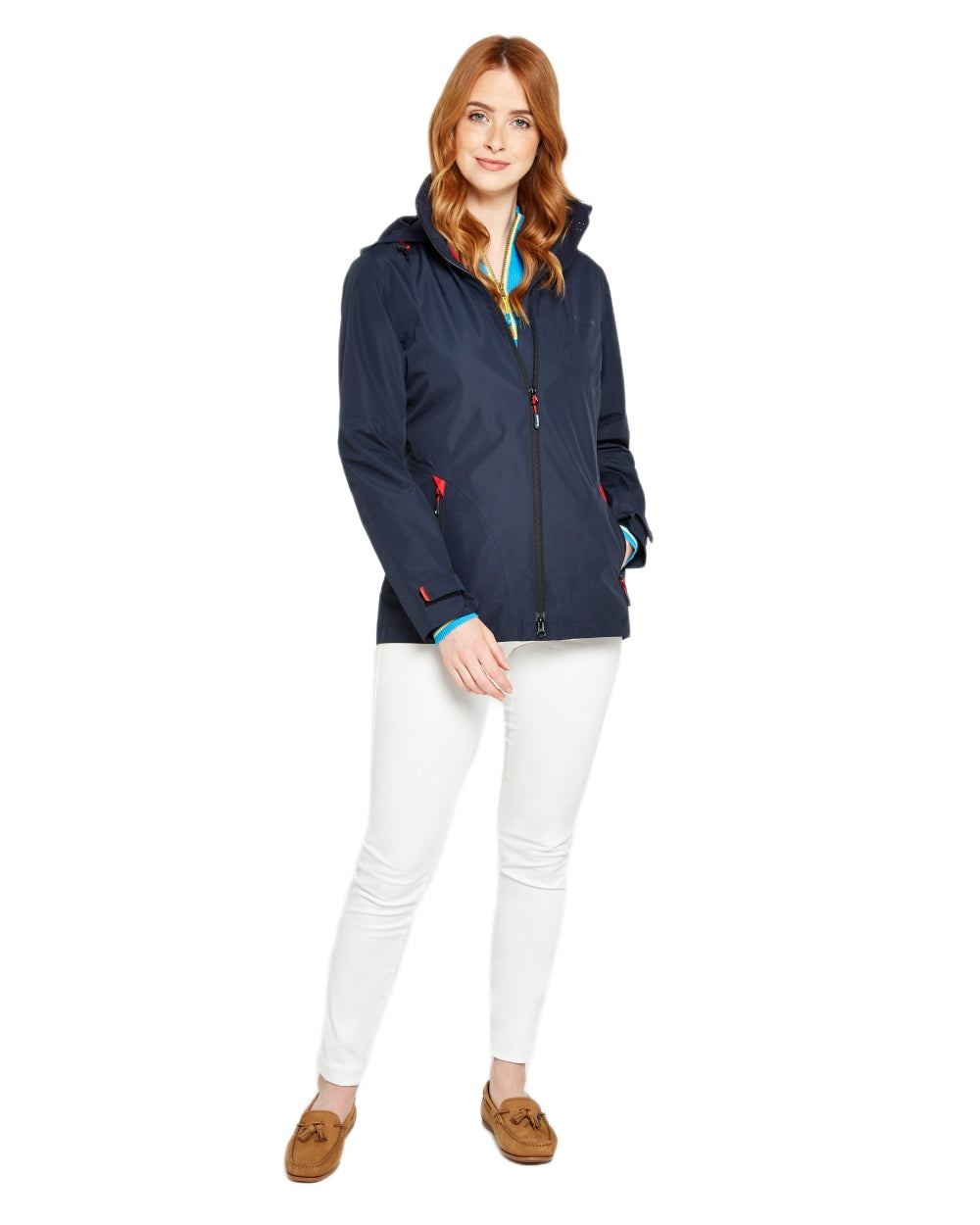 Navy coloured Dubarry Capeclear Waterproof Jacket on white background 