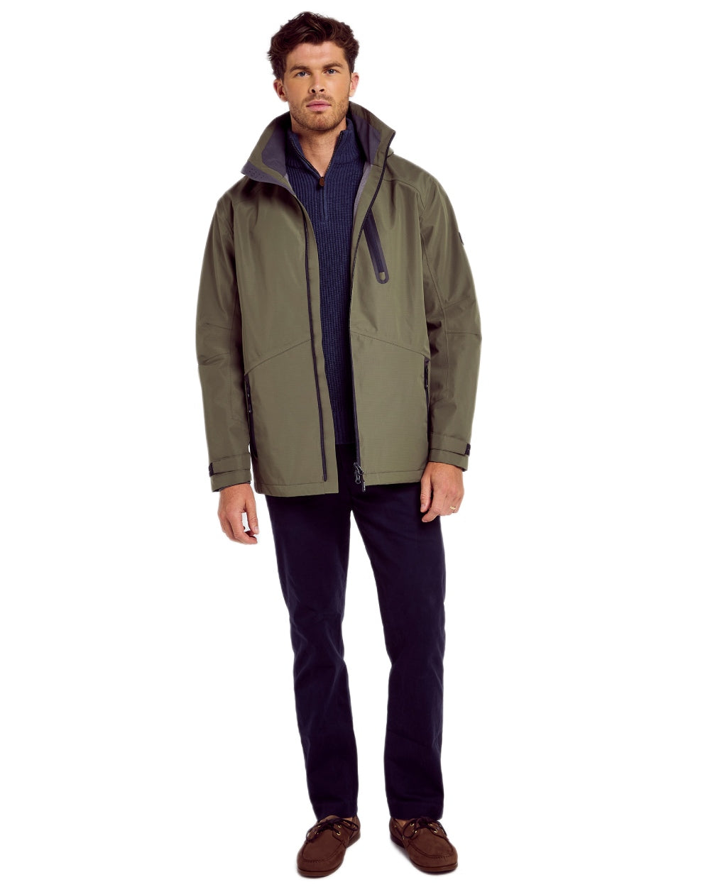 Kelp coloured Dubarry Mens Crossbarry Waterproof Jacket on white background 