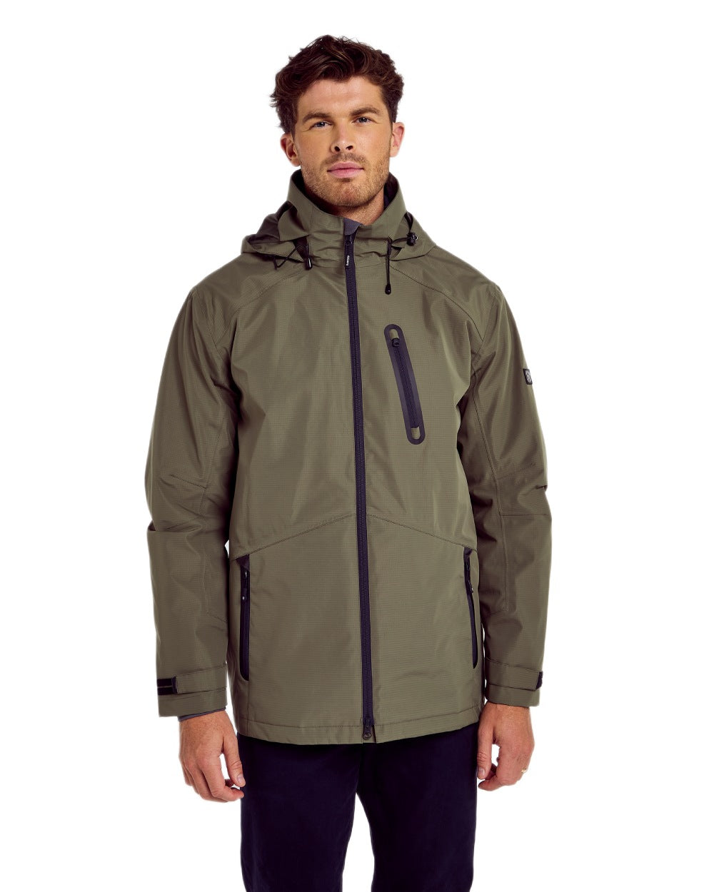 Kelp coloured Dubarry Mens Crossbarry Waterproof Jacket on white background 