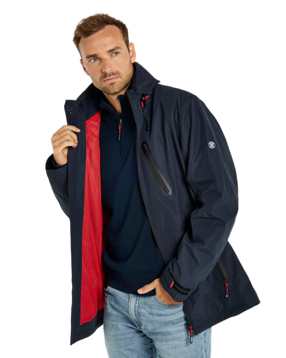 Navy coloured Dubarry Mens Crossbarry Waterproof Jacket on white background 