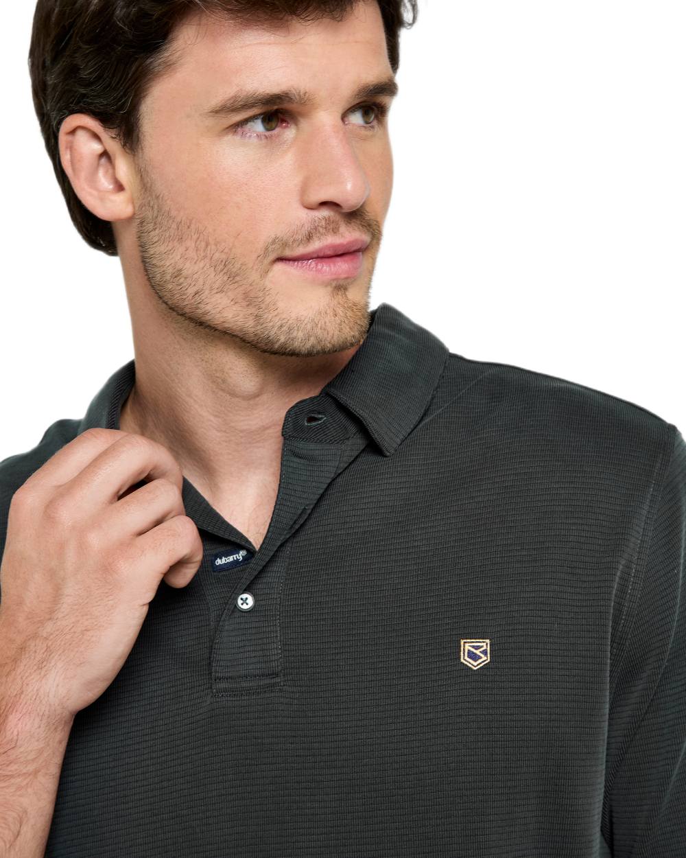 Black coloured Dubarry Mens Gilligan Tencel Modal Polo T-Shirt on white background 