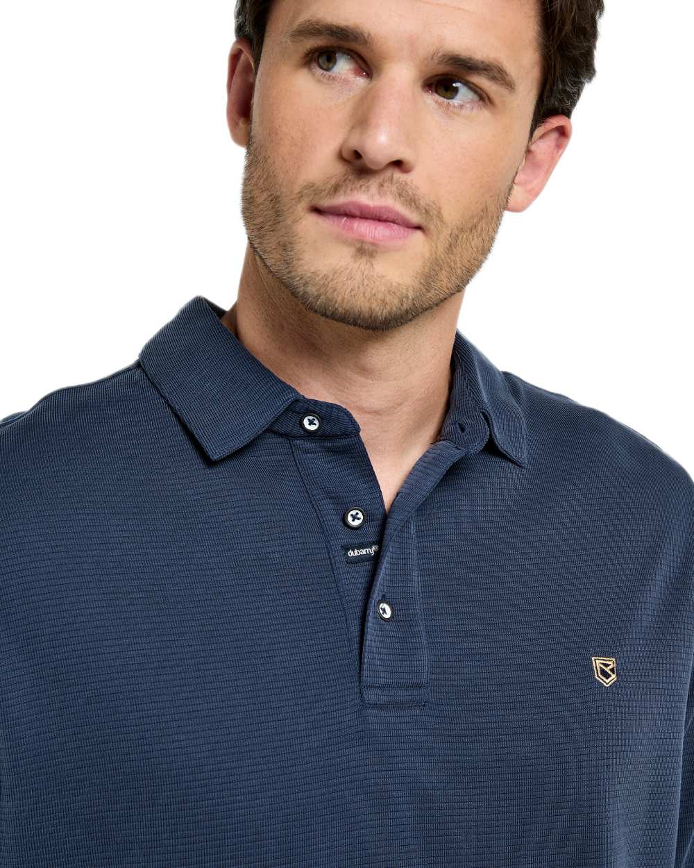 Navy coloured Dubarry Mens Gilligan Tencel Modal Polo T-Shirt on white background 