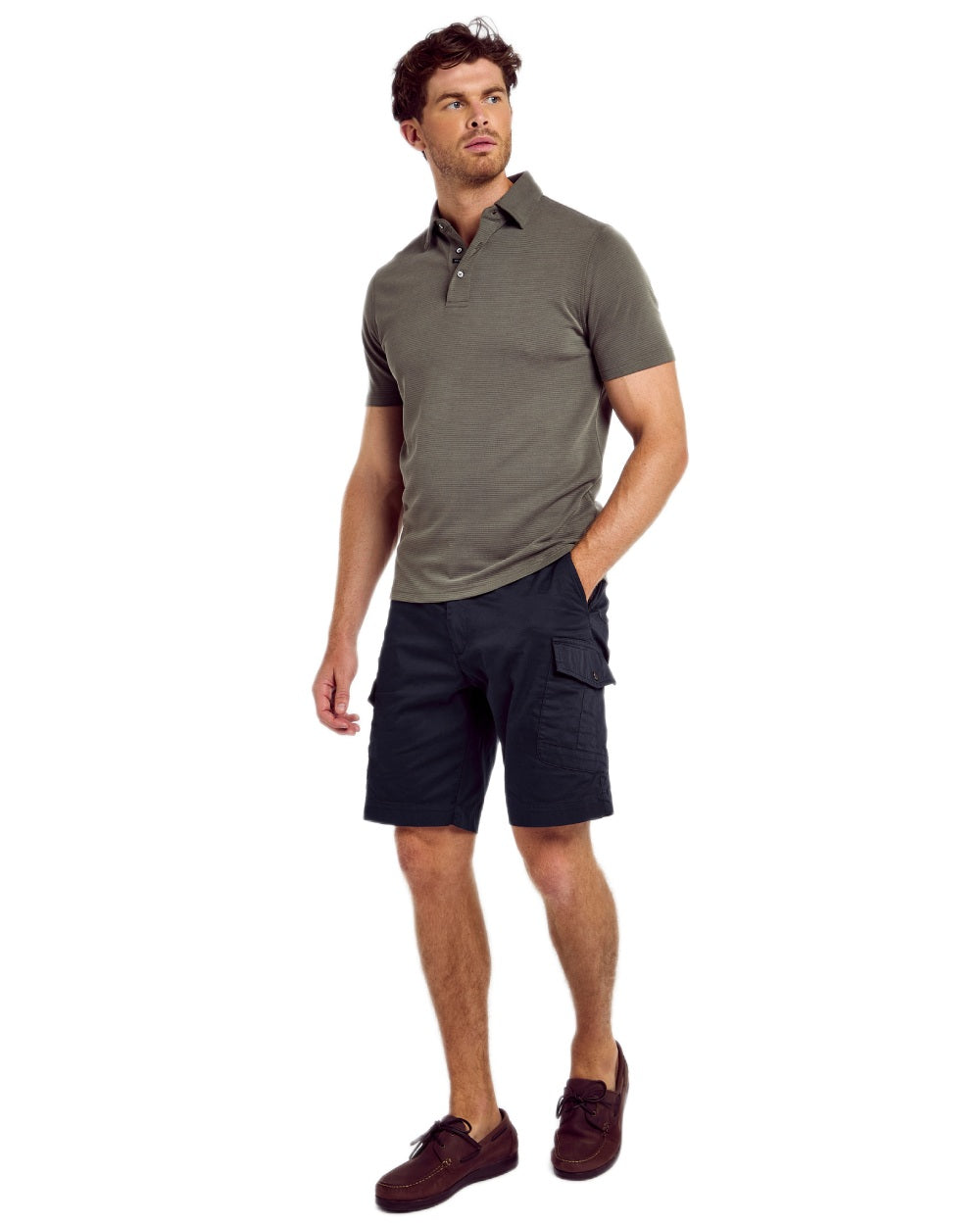 Olive coloured Dubarry Mens Gilligan Tencel Modal Polo T-Shirt on white background 