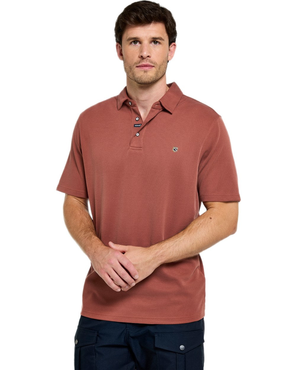 Rust coloured Dubarry Mens Gilligan Tencel Modal Polo T-Shirt on white background 