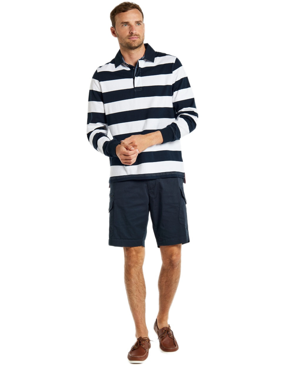 Navy Multi coloured Dubarry Mens Goresbridge Rugby Top on white background 