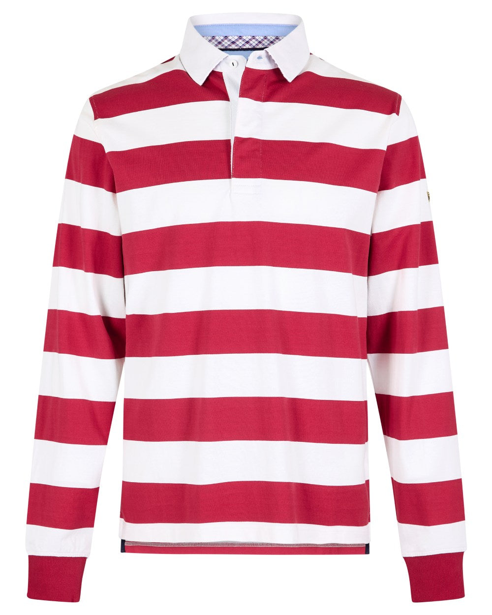 Red Multi coloured Dubarry Mens Goresbridge Rugby Top on white background 