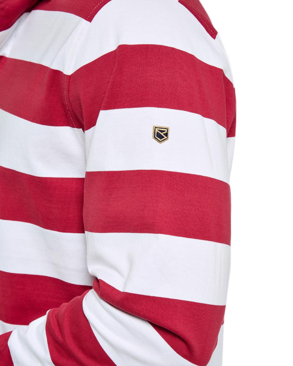 Red Multi coloured Dubarry Mens Goresbridge Rugby Top on white background 