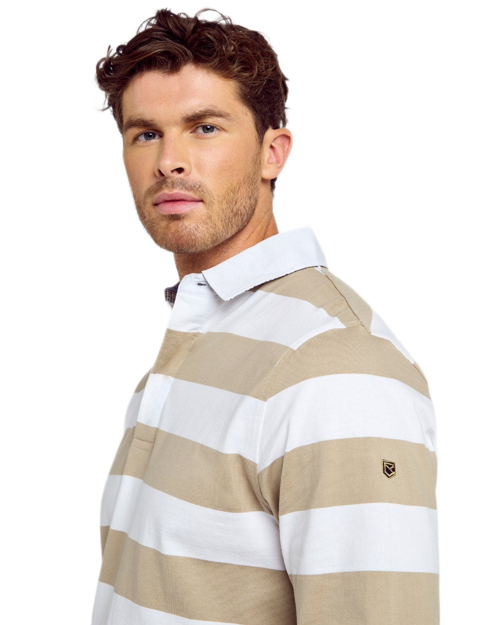 Sand Multi coloured Dubarry Mens Goresbridge Rugby Top on white background 