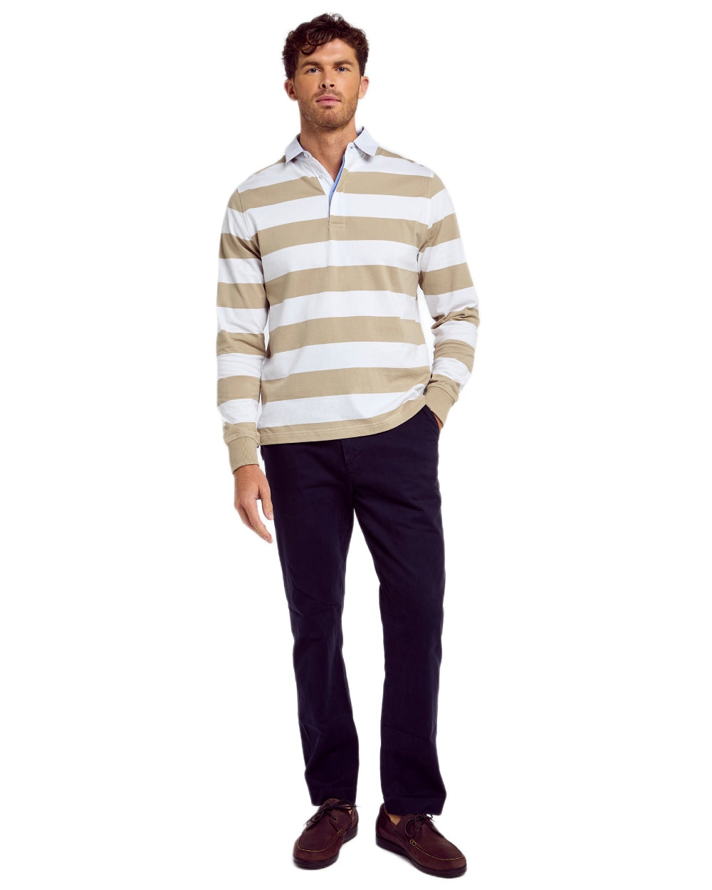 Sand Multi coloured Dubarry Mens Goresbridge Rugby Top on white background 