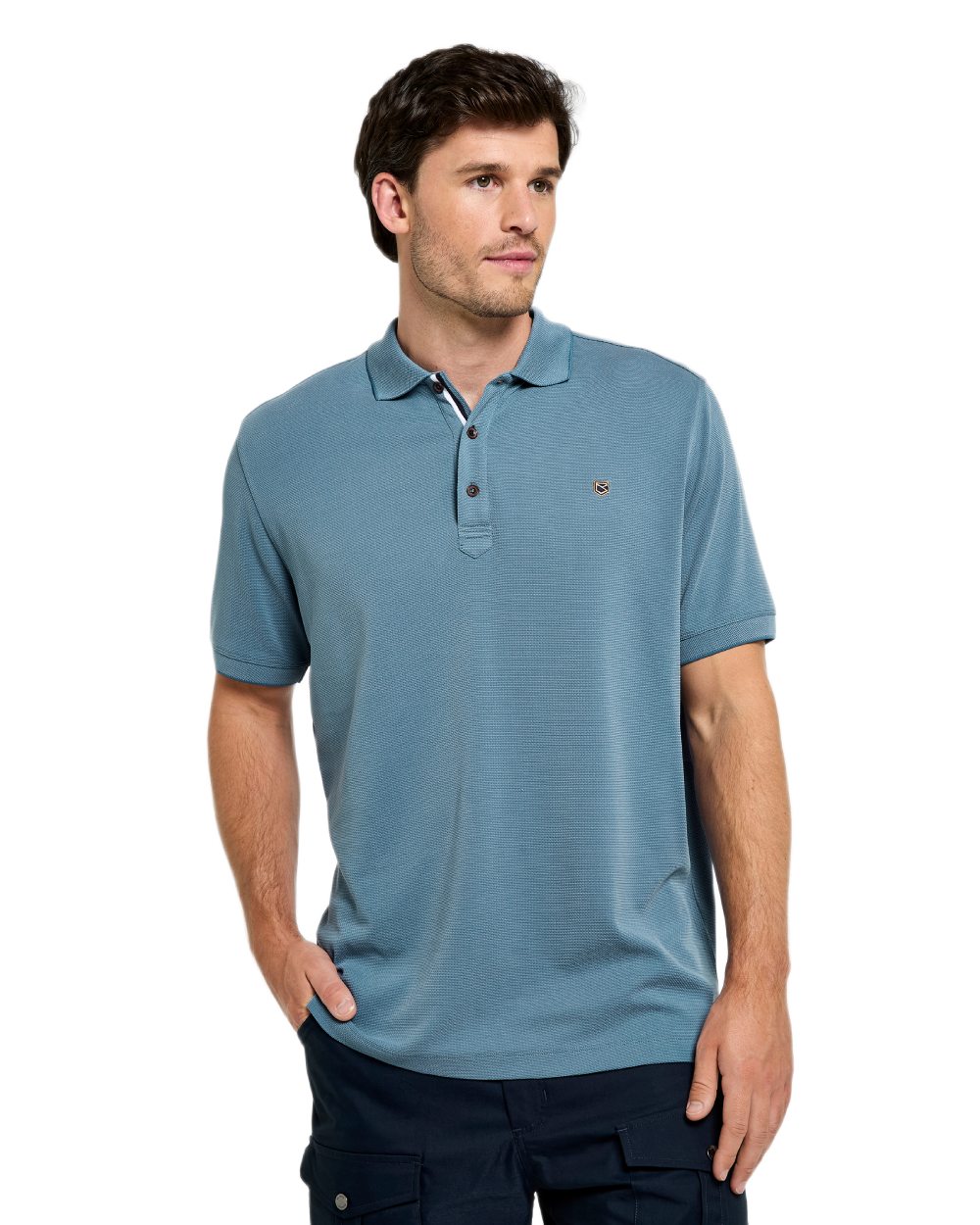 Indigo Coloured Dubarry Mens Morrison Polo Shirt on white background 
