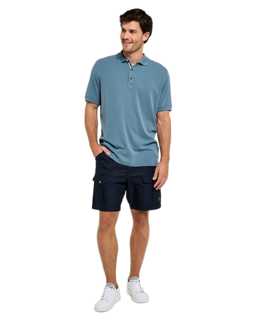 Indigo Coloured Dubarry Mens Morrison Polo Shirt on white background 