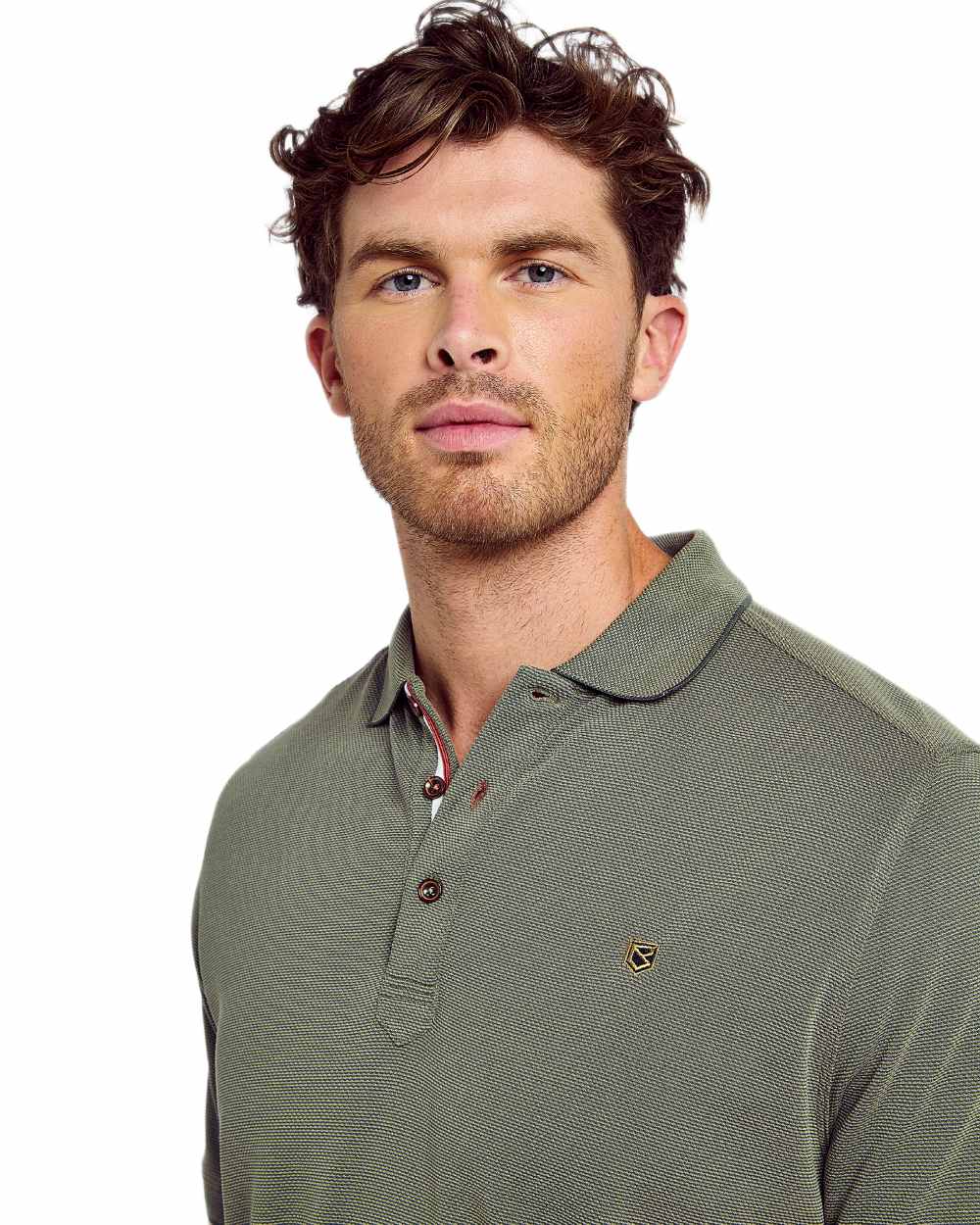 Kelp Coloured Dubarry Mens Morrison Polo Shirt on white background 