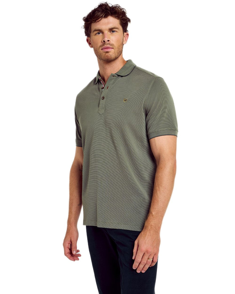 Kelp Coloured Dubarry Mens Morrison Polo Shirt on white background 