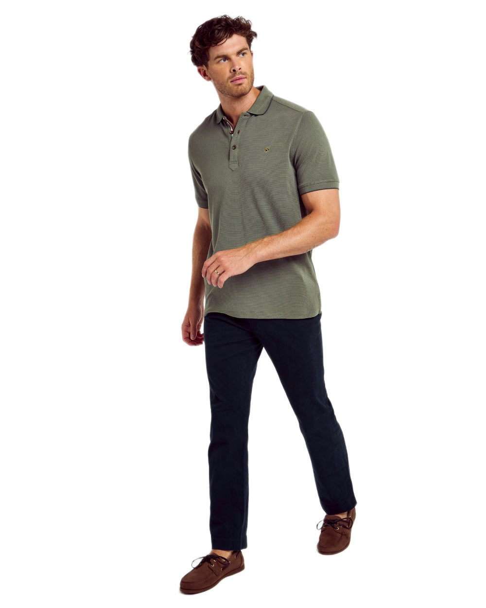Kelp Coloured Dubarry Mens Morrison Polo Shirt on white background 