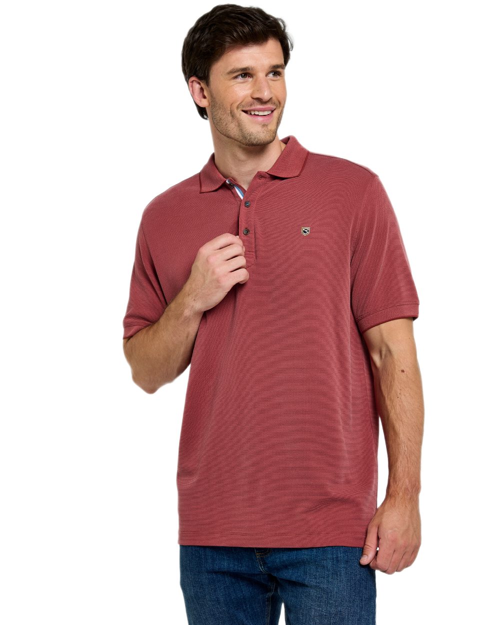 Wine Red Coloured Dubarry Mens Morrison Polo Shirt on white background 