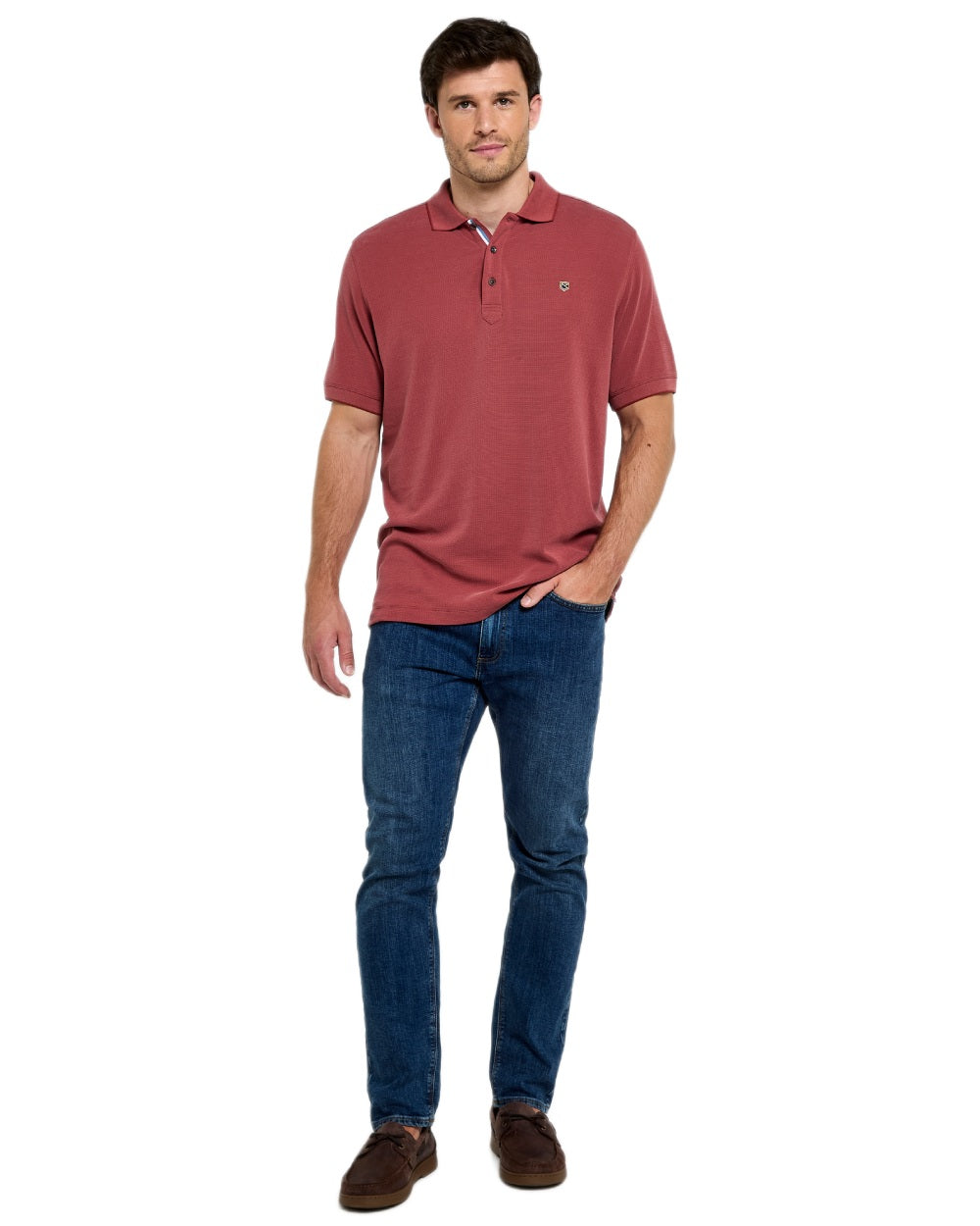 Wine Red Coloured Dubarry Mens Morrison Polo Shirt on white background 