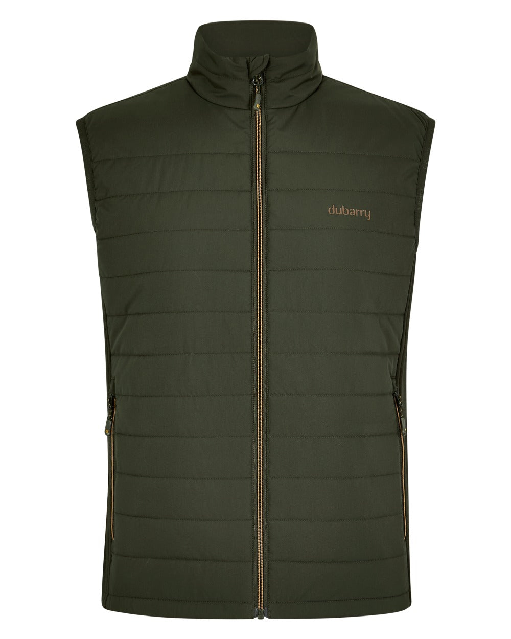 Olive coloured Dubarry Mens Solent Lightweight Hybrid Gilet on white background 