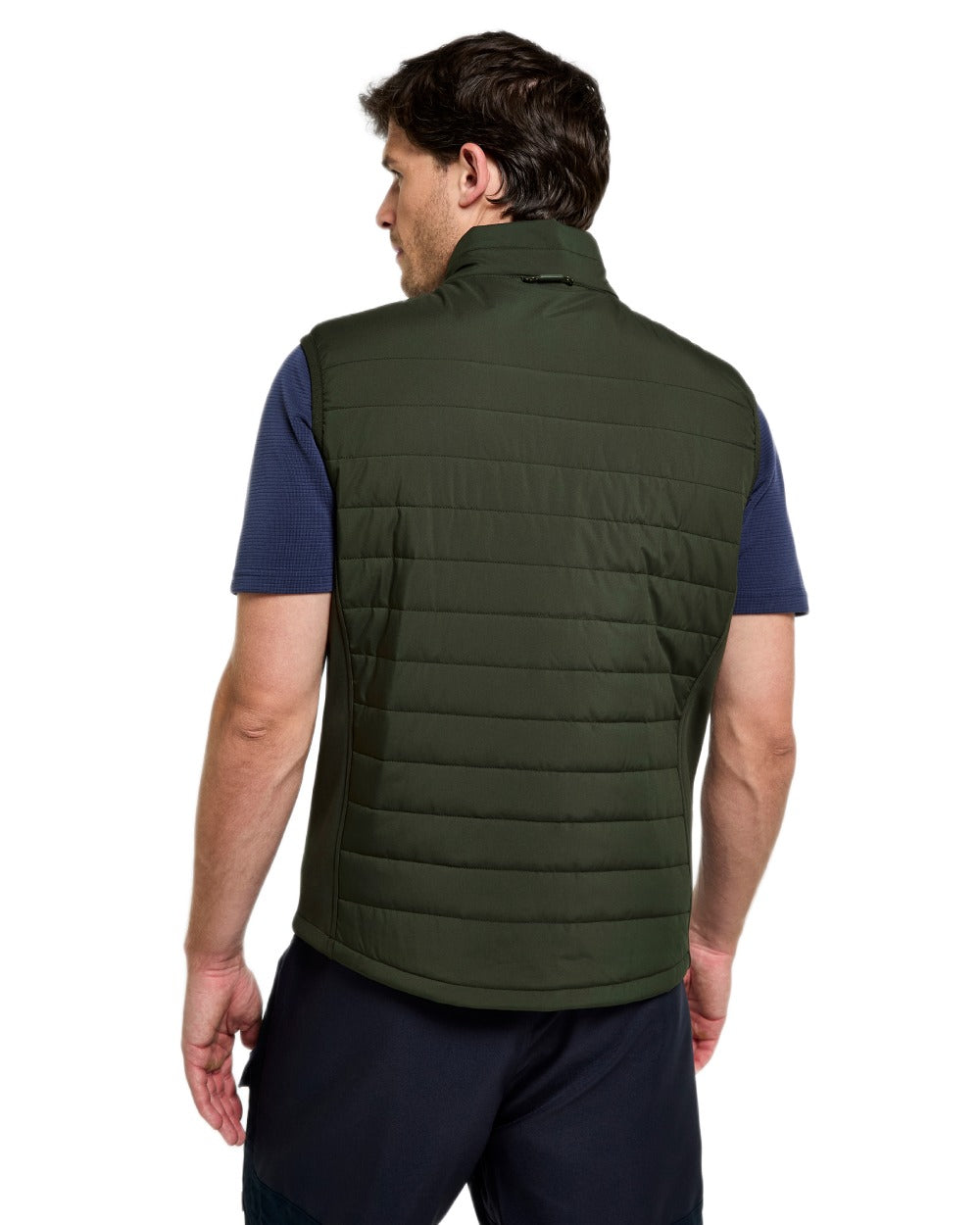 Olive coloured Dubarry Mens Solent Lightweight Hybrid Gilet on white background 