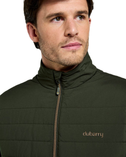 Olive coloured Dubarry Mens Solent Lightweight Hybrid Gilet on white background 