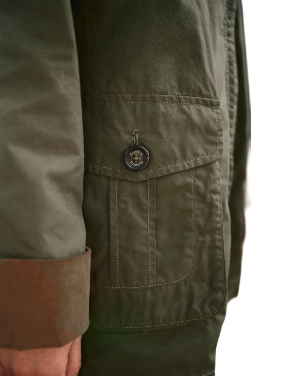 Dusky Green coloured Dubarry Womens Delaney Waxed Cotton Utility Jacket on white background 