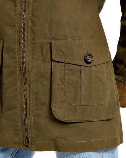 Dusky Green coloured Dubarry Womens Delaney Waxed Cotton Utility Jacket on white background 