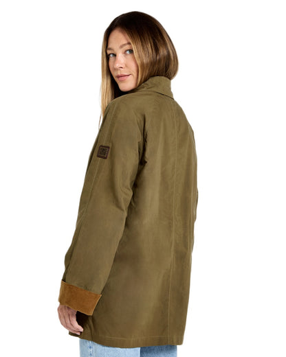 Dusky Green coloured Dubarry Womens Delaney Waxed Cotton Utility Jacket on white background 