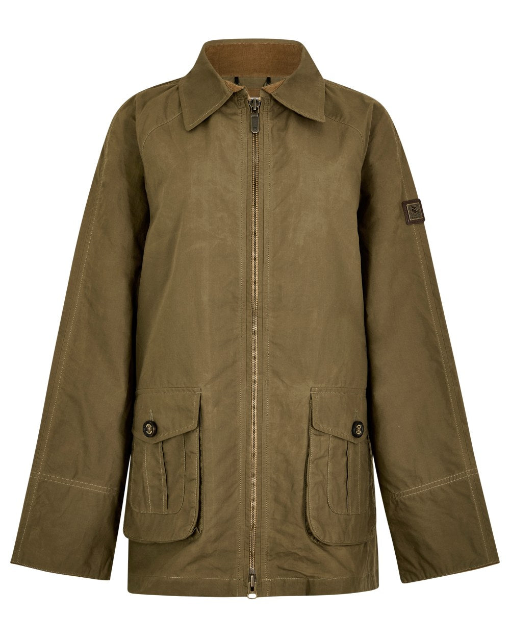 Dusky Green coloured Dubarry Womens Delaney Waxed Cotton Utility Jacket on white background 